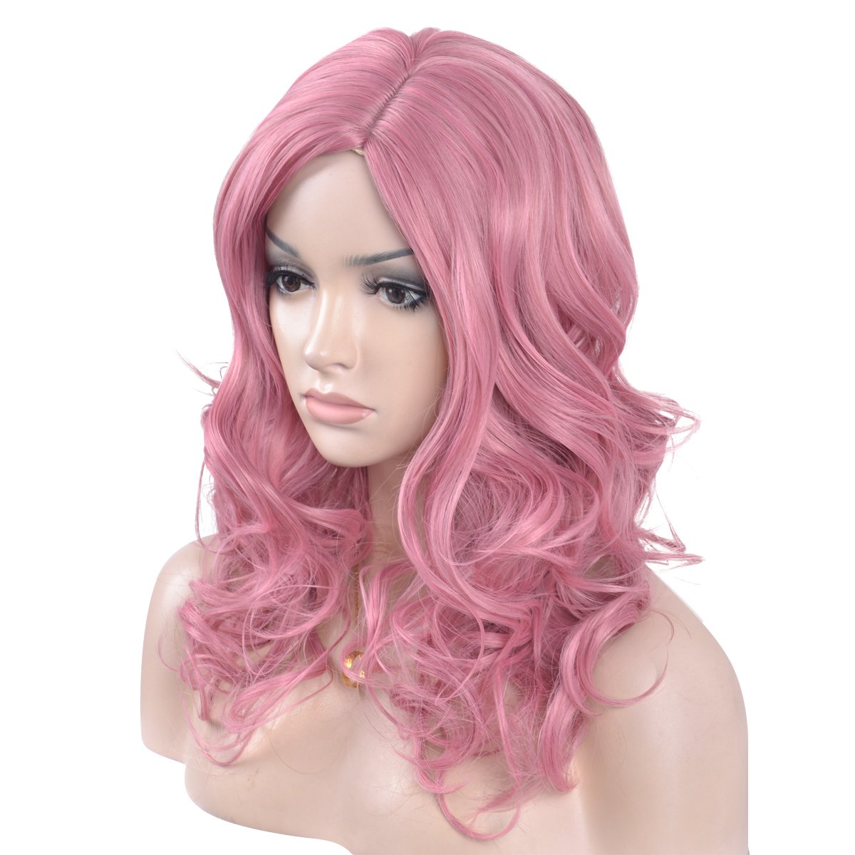 eNilecor Long Pink Wavy Curly Wigs Women Charming Synthetic Heat Resistant Cosplay Hair Wig (20\