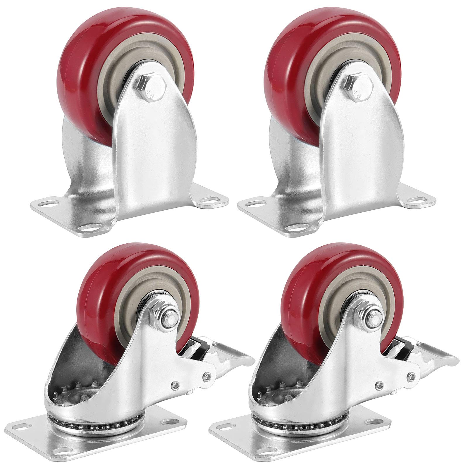 Photo 1 of ZOENHOU 3 Inch Plate Caster Set - 4 PCS, 2 Swivel With Brake, 2 Fixed for Moving Furniture Cart Trolley - 617lb Total Capacity