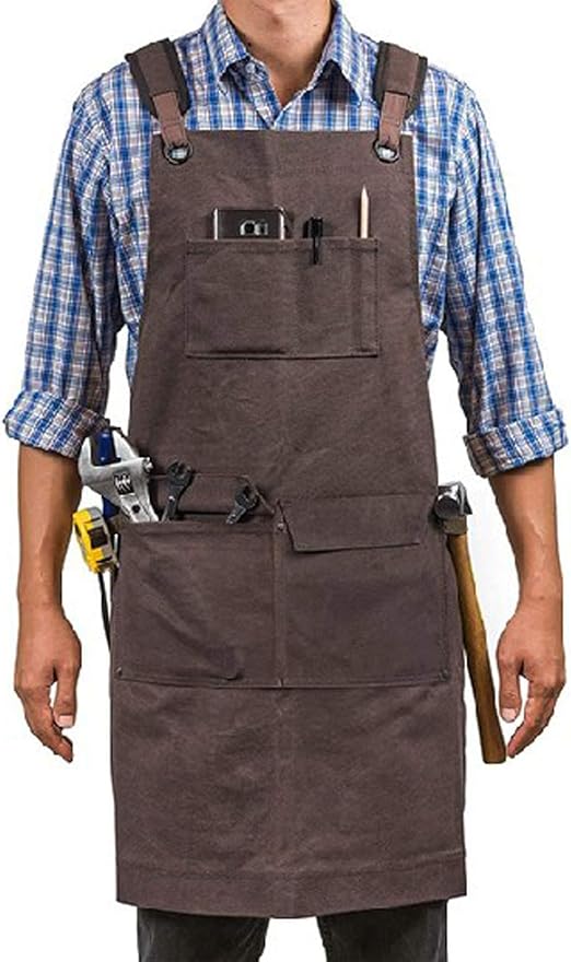 Heavy Duty Waxed Canvas Work Apron with Pockets,Woodworking Shop Aprons for Men