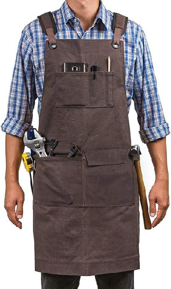 Heavy Duty Waxed Canvas Work Apron with Pockets,Woodworking