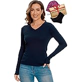 MERINNOVATION Merino Wool Base Layer Women - 100% Merino Wool Shirts for Women Lite - Midweight Long Sleeve V-Neck Tops