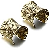 SONNYX 2 PCS Vintage Ethnic Cuff Bracelets for Women | Wide Open Chunky Gold Silver Plated Wrist Cuff Warp Bracelets for Cosplay or Belly Dance