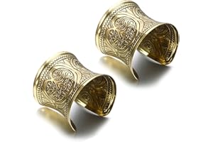 SONNYX 2 PCS Cuff Bracelets for Women Vintage Ethnic Wide Open Chunky Gold Silver Wrist Cuff Warp Bracelets for Cosplay or Belly Dance