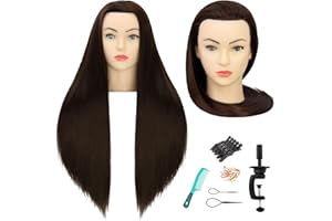 Sirydtm 26"-28" Long Hair Mannequin Head Synthetic Hair Mannequin Head for Styling Practice - with Free Clamp Holder for Braiding & Cosmetology Training (4# Brown)