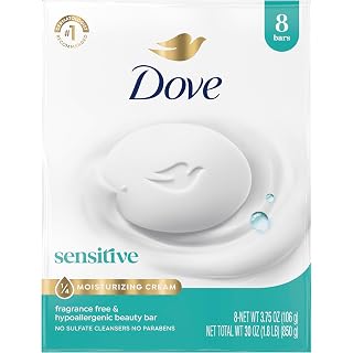 Dove Sensitive Beauty Bar Soap, Fragrance Free, 8 Count, 3.75 oz | For sensitive skin, a hypoallergenic formula gently cleans