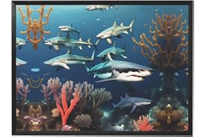 WXXWXD Sharks under the sea Black Frame Decorative Painting Modern Art Decoration Suitable for living rooms bedrooms and offi