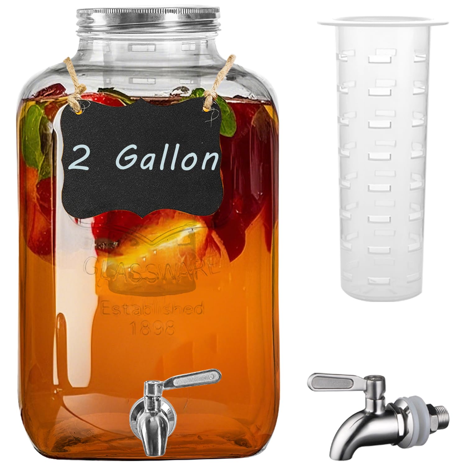 Photo 1 of **LID & INFUSER INSERT MISSING ** Galssmagic 2 Gallon Glass Drink Dispenser with Stainless Steel Spigot,1 Pack Glass Beverage Dispenser Water Lemonade Dispensers for Parties