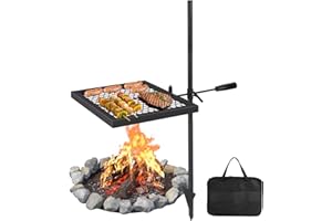 16.7" X 12.6" Heavy-Duty Stainless Steel Swivel Campfire Grill Grate – Portable over-Fire Cooking Grate with Carrying Bag, Op