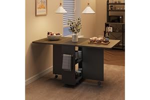 IDEALHOUSE Space Saving Folding Dining Table with 2 Tier Storage-Extendable Drop Leaf Farmhouse Wood Kitchen Dining Room Tables Set for 4, Collapsible Expandable Rectangle Dinner Kitchen Office Furniture