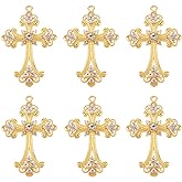 SUNNYCLUE 1 Box 10Pcs Gold Cross Charms Bulk Easter Holiday Big Gothic Cross Charm Gold Rosary Large Alloy Rhinestone Crystal Center Crosses Dangle Charm for Jewelry Making Charms DIY Necklace Earring
