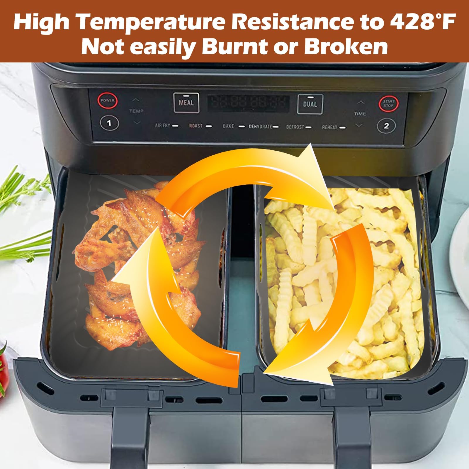 2PCS Non-Stick Silicone Air Fryer Liners for Ninja DZ201/DZ401 DZ550 8-10 QT, COSORI 2 Basket Air Fryer, Baking Tray, Air Fryer Accessories