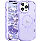 Pepmune for iPhone 14 Pro Max Case, Curly Wavy Frame Hard Translucent Matte Clear Back Cover for Women Men Compatible with Magsafe Shockproof TPU Bumper Phone Case for iPhone 14 Pro Max, Lavender