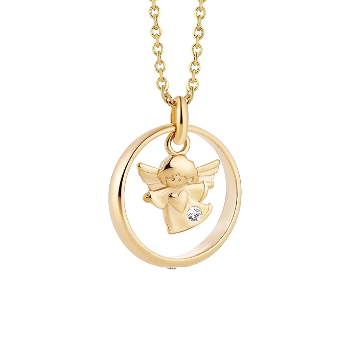 fish Mädchen Jungen Halskette Gold 333 Echtgold Schutzengel-Anhänger Taufring Taufgeschenk Klar Längen-verstellbar Geschenkbo