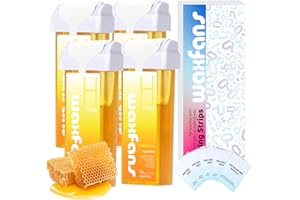 Waxfans Roll On Wax Refill,Waxing Roller Refill for Hair Removal,100% Natural,Quick Melting - For Coarse and Fine Hairs.with 3.53 Ounce(Pack of 4) Honey Wax Rollers, 50 Strips (Honey)