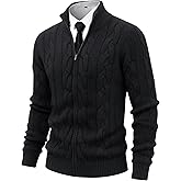 NITAGUT Mens Full Zip Up Cardigan Sweater Casual Stand Collar Cable Knit Winter Sweaters