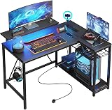 Bestier 106.5CM L-Shaped Gaming Desk RGB Lights 3 Outlets 2 USB Ports