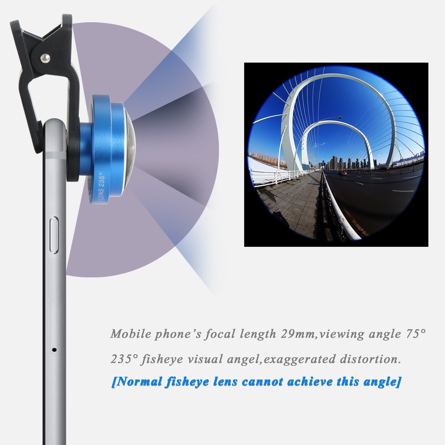 Mactrem 235° Fisheye Smartphone Lens, Works with Most Smartphones, for iPhone 7/7 Plus/6/6s/6s Plus/5/5s/4/SE/Samsung S7 S6 S5 HTC Huawei