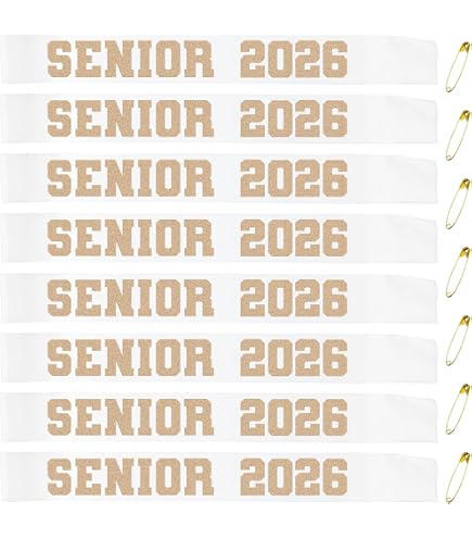 Gosknor 8 Stück Abschluss-Schärpen – Weiß Mit Blauen Buchstaben 'Senior 2025', 160 Cm Lang, Inkl. 8 Metallnadeln