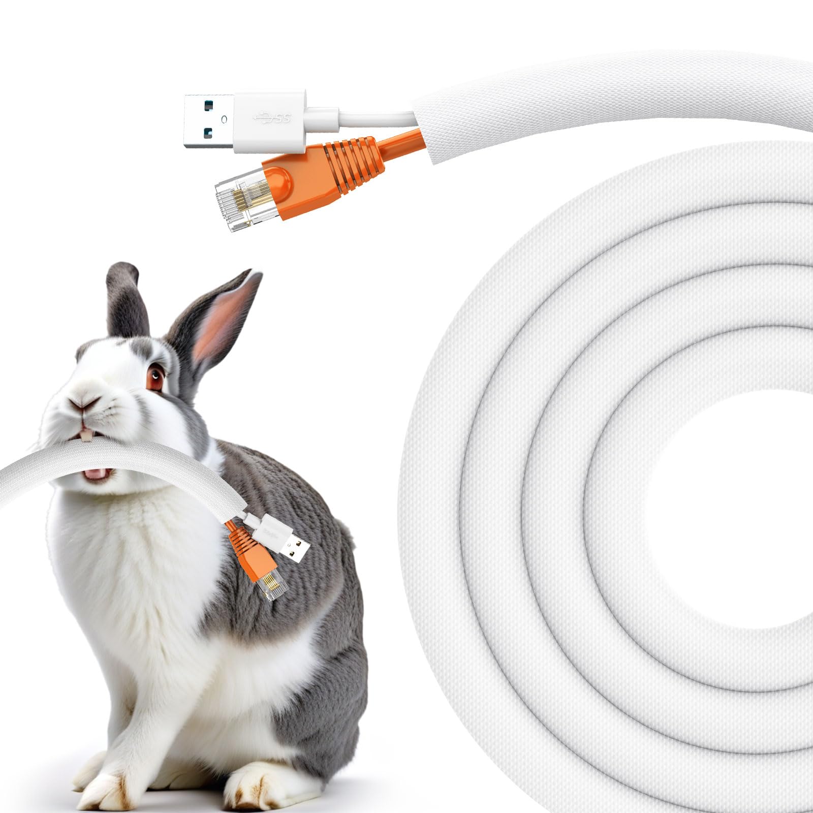 Photo 1 of UOMTFAI Dog and Cat Cord Protector 10ft - 3/8inch, Flexible Cable Sleeve for Easy Cord Management, Protects Cables from Pets Chewing, Ideal for USB, Power, Audio and Video Cords - White