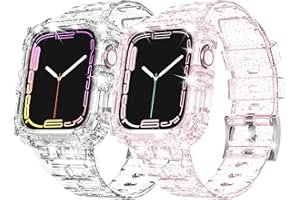 ABELTA Compatible with Clear Apple Watch Band 38mm 40mm 41mm 42mm 44mm 45mm with Protective Case,Shockproof Strap for iwatch Bands Series 8 7 6 5 4 3 2 1