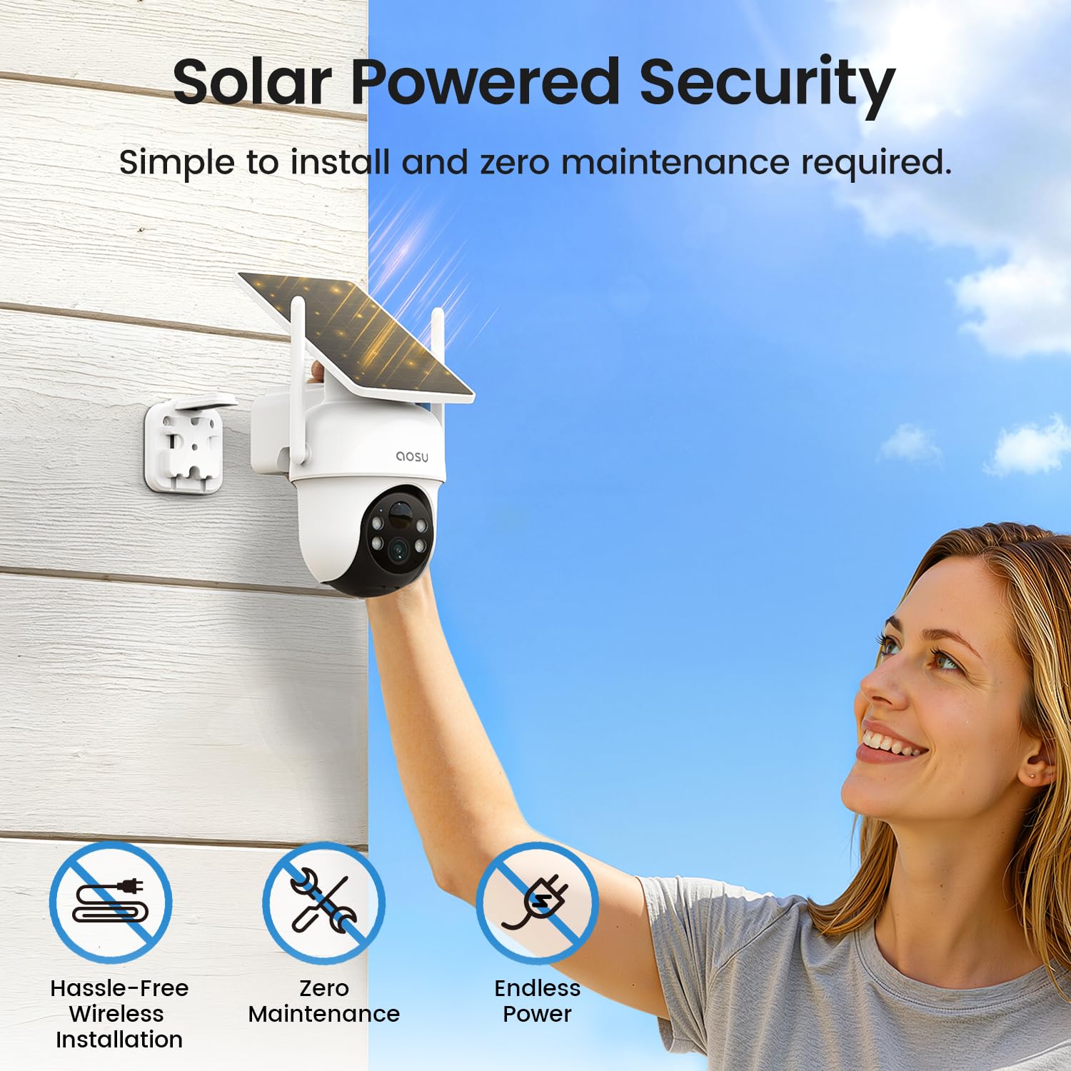 aosu Security Cameras Outdoor Wireless, 4 Cam-Kit, No Subscription, Solar-Powered, Home Security Cameras System with 360° Pan & Tilt, Auto Tracking, 2K Color Night Vision, Easy Setup, 2.4 & 5GHz WiFi