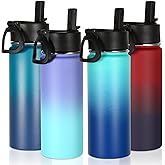 Volhoply 18oz Multic Gradient Color Stainless Steel Insulated Water Bottle with Straw Lid and Handle,Double Wall Vacuum Wide Mouth Cups,Reusable Metal Travel Flask Keep Cold and Hot(Mix,4 Pack)