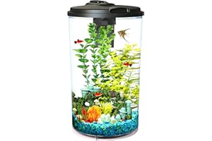 Koller Products Plastic 6-Gallon AquaView 360 Aquarium Kit for Tropical Fish, Betta Fish with LED Lighting and Power Filter Clear, 4-Piece Set