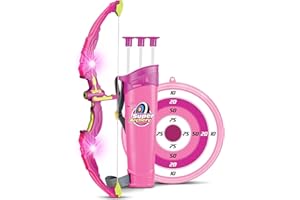 SainSmart Jr. Kids Bow & Arrow Toy, Princess Basic Archery Set Outdoor Hunting Game with 3 Suction Cup Arrows, Target & Quiver, Pink,includes 1 x luminous bow