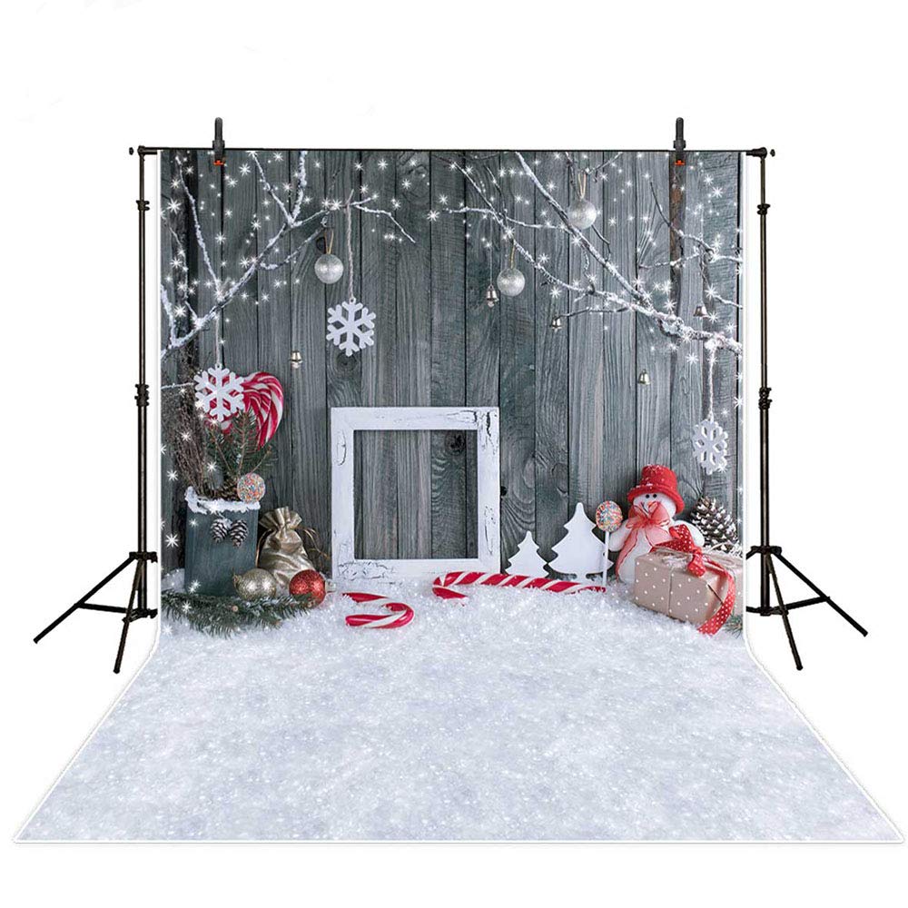 MEHOFOTO Christmas Photo Studio Decoration Wood Effect Background with Snowflake and Christmas Bells