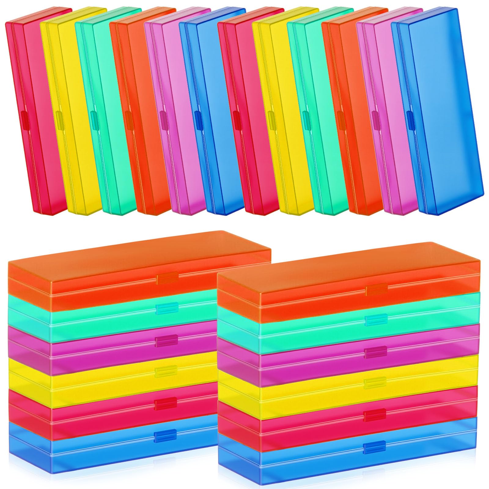 Photo 1 of Fainne 24 Pcs Plastic Pencil Case Bulk Pencil Boxes Plastic Stationery Case Frosted Pen Box Pen Holder with Hinged Lid Snap Closure for Office Supply(7.09 x 2.36 x 0.98 Inch,Assorted Colors)