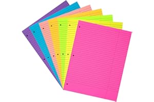 MAGECUBIKU Loose Leaf Paper 8 x 10.5 IN,350 Sheets Notebook Paper 7 Neon Colors Wide Ruled Filler 3-Hole Punched College Lined Binder Paper 70 GSM/19 LB