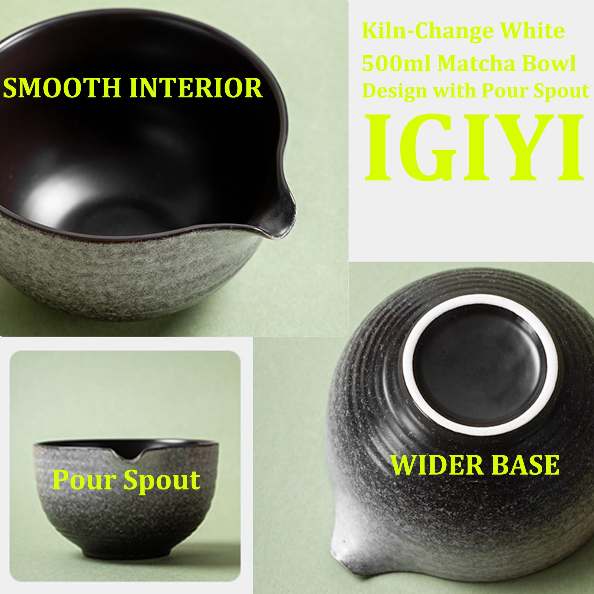 ​​Japanese Matcha Set 7pcs - Ceramic Bowl & Hyaku Hon Tachi Bamboo Whisk (Chasen), Chashaku Spoon, Strainer, Cloth - Traditional Tea Ceremony Kit​