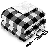 Sealy 12-Volt Heated Car Blanket, Portable Electric Blanket with 3 Heating Levels & 4 Hours Auto Off for Car, Truck, SUV, RV or Camping, Machine Washable, 59" X 43", Plaid