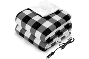 Sealy 12-Volt Heated Car Blanket, Portable Electric Blanket with 3 Heating Levels & 4 Hours Auto Off for Car, Truck, SUV, RV or Camping, Machine Washable, 59" X 43", Plaid