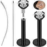 ZS 1 Pair Internal Thread Labret Lip Stud, 316L Stainless Steel Philtrum Ashely Jewelry 18G Flat Back Earrings Studs CZ Tragus Helix Nose Nostril Piercing for Women Men