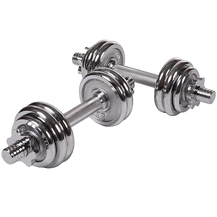 ScSPORTS 15 kg Kurzhantel-Set Chrom mit Kurzhantelstangen, Hantelscheiben und Schraubverschlüssen