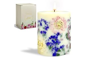 VIONAMI Botanical Scented Pillar Candle - Tropical Rare Flower Fragrance Candles Gifts for Women, Gift Ready - Decorative Natural Soy Scented Candles with Dried Flowers for Home (Forget Me)