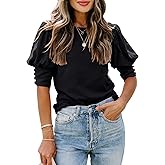DOROSE Women's Casual Tops Puff Sleeve Loose Blouses T Shirts