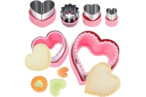 Valentine's Day Handmade Molds, Stainless Steel Heart Cutter Set 6-Piece, Cookie, Sandwich, Fruit & Cake Shaping Tools for Va