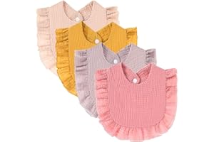 NISHINE 4 PACK Solid Muslin Baby Drool Bibs Set for Unisex Boys Girls Cotton Adjustable Teething Feeding Drooling Bibs