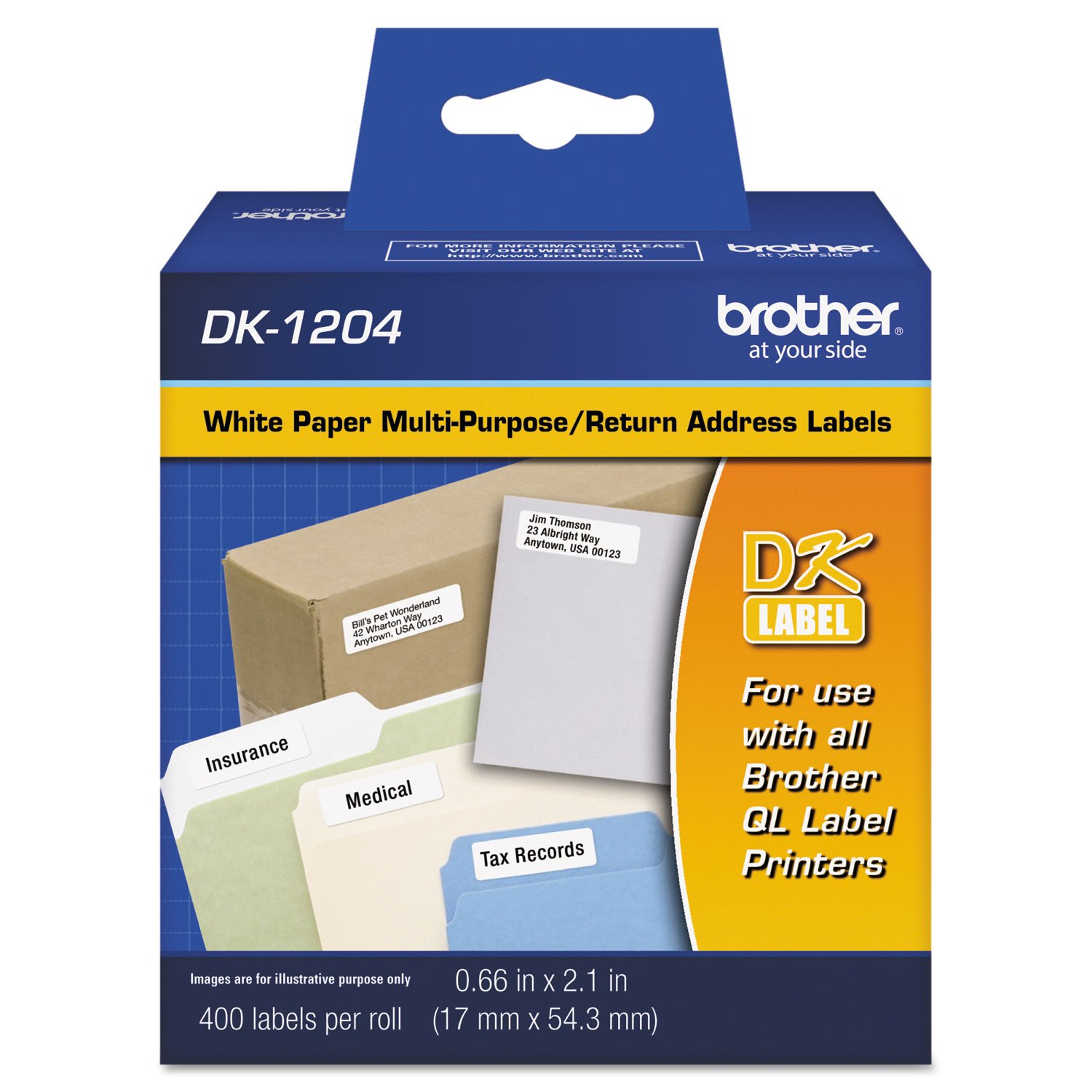 Brother Genuine DK-1204 Multipurpose Paper Label Roll, Die-Cut Paper Labels, Engineered for Excellence, 400 Labels Per Roll,White