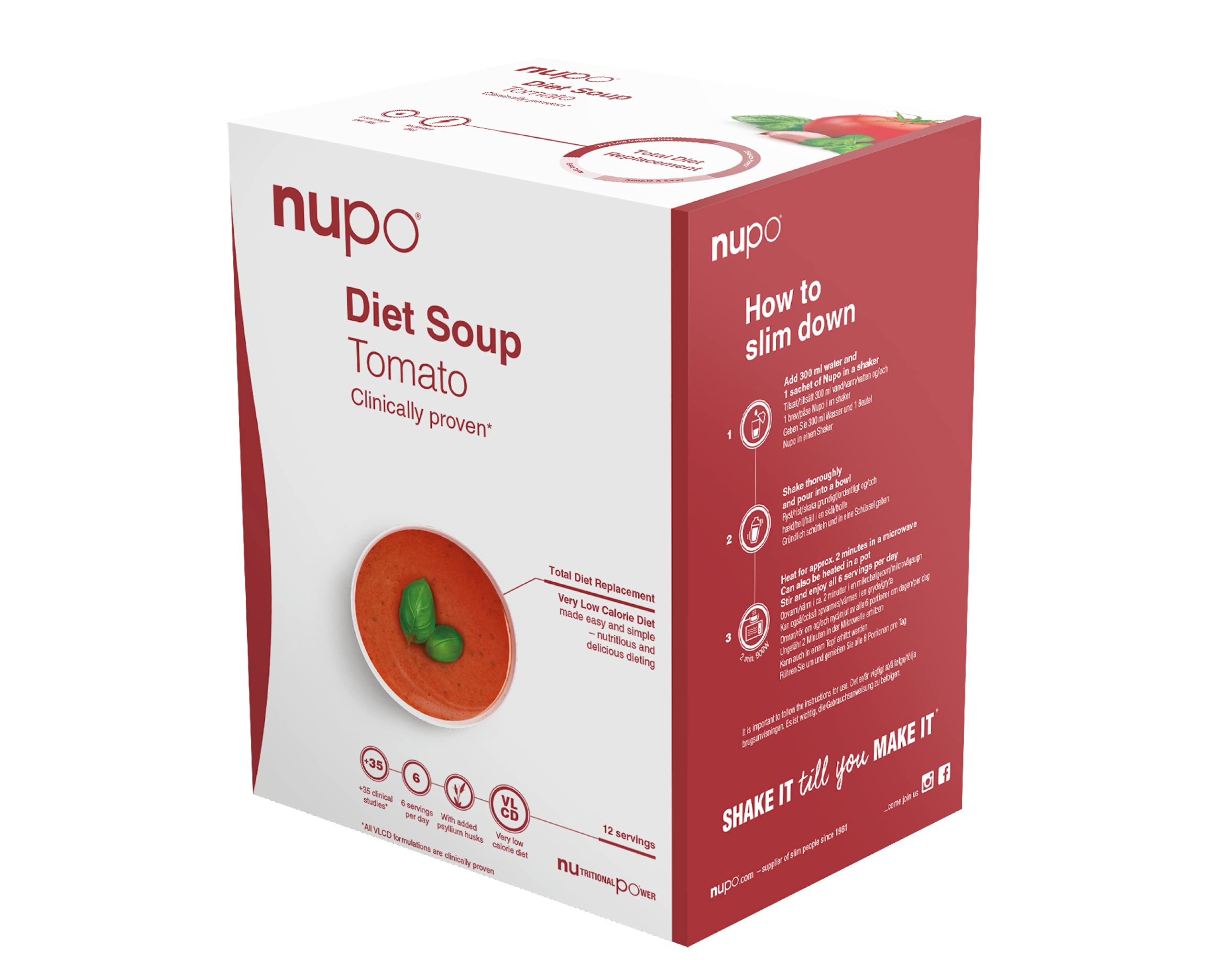 NUPO Diet Meal Replacement Gluten Free Tomato Soup (12 Servings) | Very Low Calorie Diet Soups for Weight Loss | Clinically Proven Packaged Instant Soups for Efficient Weight Management