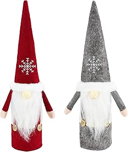 2pcs Christmas Wine Bottle Covers Santa Claus Wine Bottle Bags Swedish Gnome Toppers for Xmas Party Holiday Home Dining Table Decorations