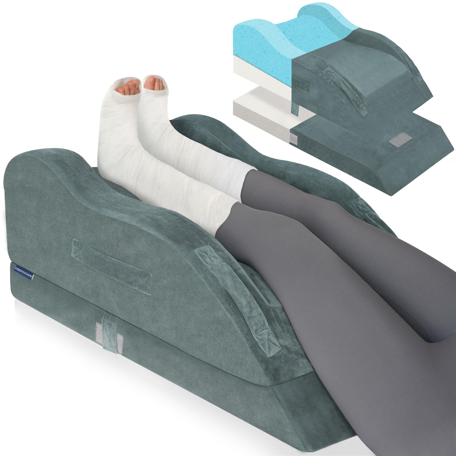 Photo 1 of KingPavonini Adjustable Leg Elevation Pillows for After Surgery with Ergonomic Curve, Cooling Memory Foam Leg Pillow for Knee Surgery Recovery, Wedge Pillow for Legs, Back Pain Relief (Double Leg)