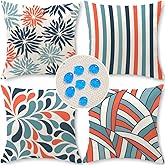 Cirzone Outdoor Pillow Covers 18x18 Set of 4 Striped Patterns Waterproof Throw Outdoor Pillows Decorations for Patio Garden, Home