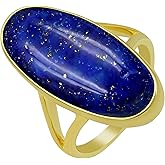 GOURIK 14k Yellow Gold Long Oval Shaped Natural Gemstone Rings For Women, Solitaire Birthstone Ring Jewelry Women's Day Gift For Mom Wife Sister Her