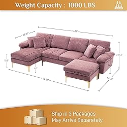 Wrofly U-Shaped Sectional Sofa Couch, 114" Comfy