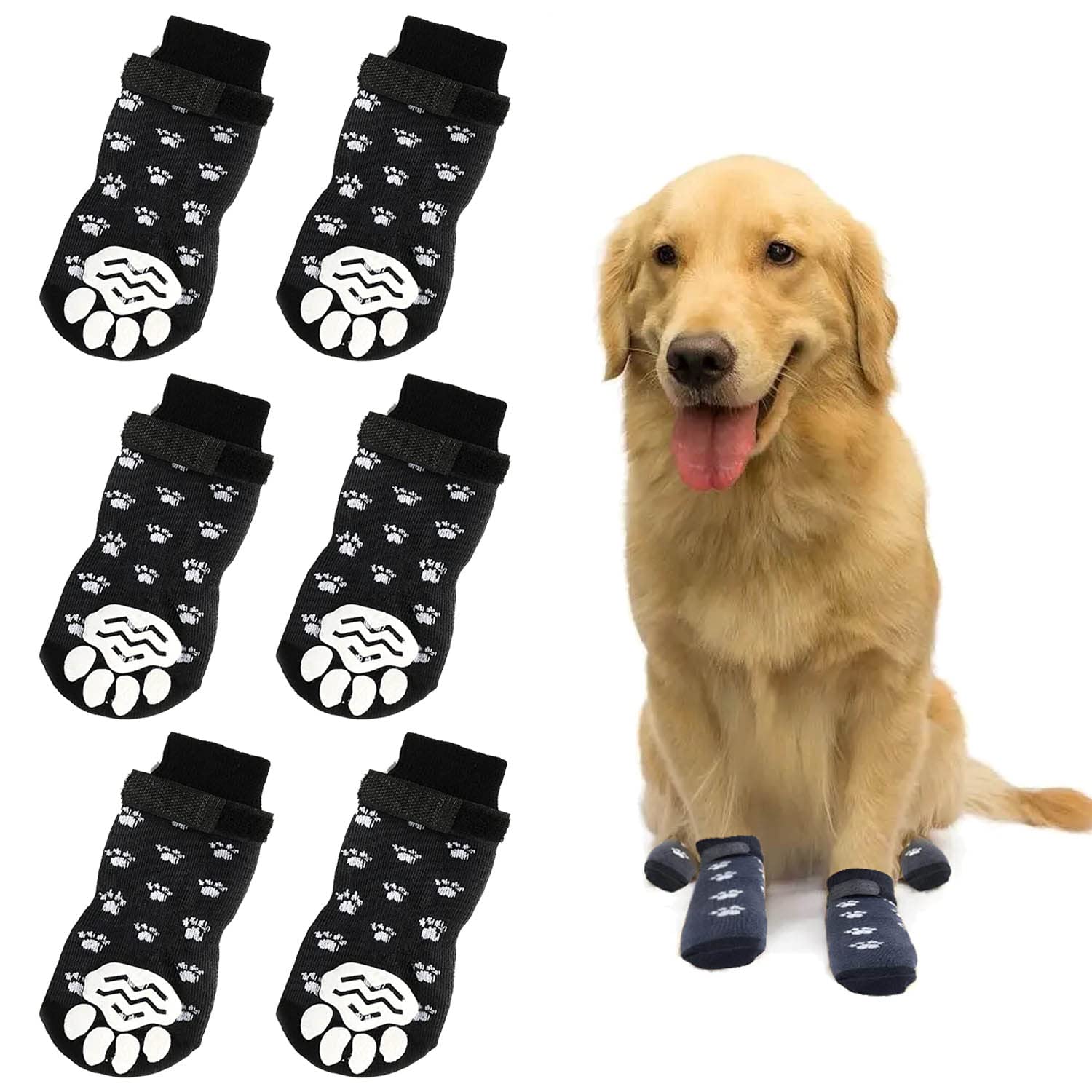 Kingrun Dog Socks 3 Pairs Anti-Slip, Pet Paw Protector Soft Adjustable With Strap Traction Control for Indoor Use on Hardwood Floors - M