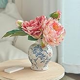 Vintage Blue and White Ceramic Vase, Classic Decorative Porcelain Flower Vase for Centerpiece Living Room Table Shelf, Chinoiserie Country Decor