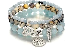 UEUC Tree of Life Yoga Healing Stone Bracelets,Multilayer Lotus Chakra Stone Reiki Bracelet Sets,Anxiety Crystal Natural Stone,for Women Stress Relief